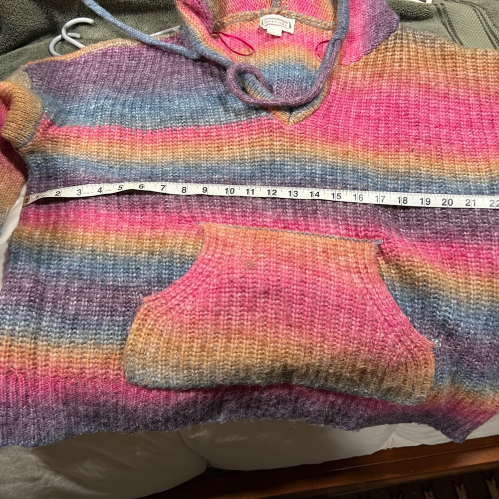 Love Riche Multicolor Striped Hooded Knit Sweater — Pink Blue Purple Tan
